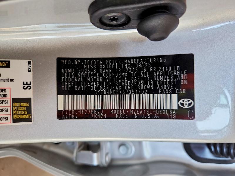 Продажа на аукционе авто 2025 Toyota Corolla, vin: 5YFB4MDEXSP351792, номер лота: 66502586