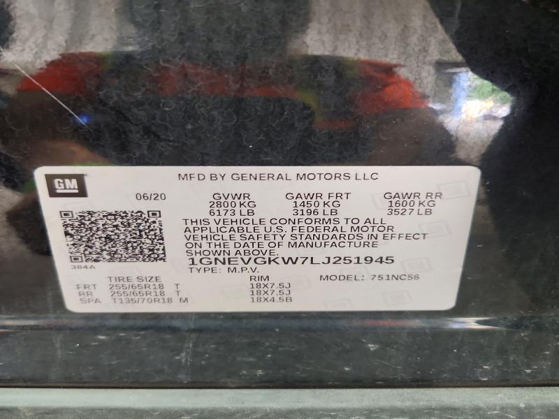 Aukcja sprzedaży 2020 Chevrolet Traverse, vin: 1GNEVGKW7LJ251945, numer aukcji: 66410376