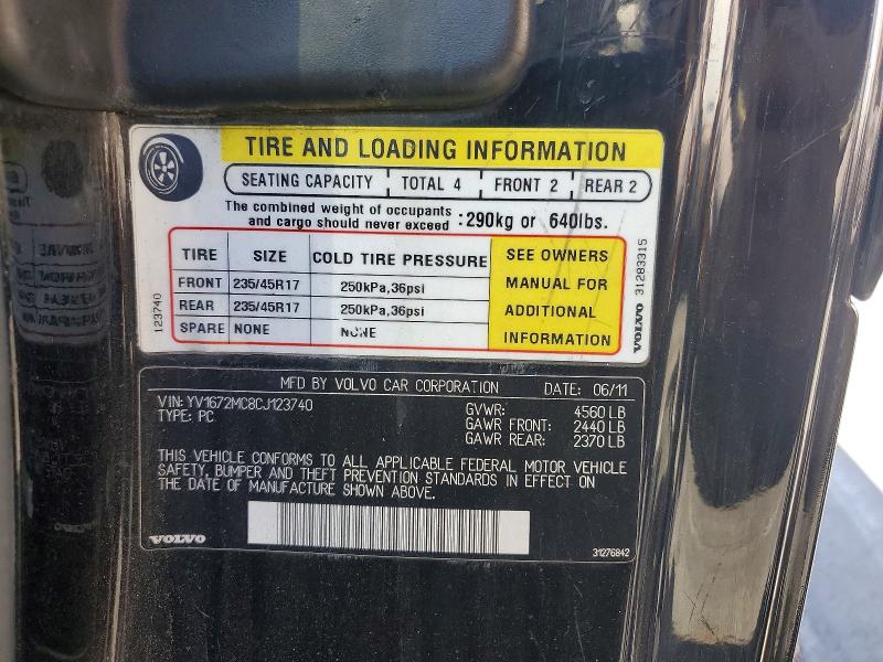 Aukcja sprzedaży 2012 Volvo C70, vin: YV1672MC8CJ123740, numer aukcji: 67405736