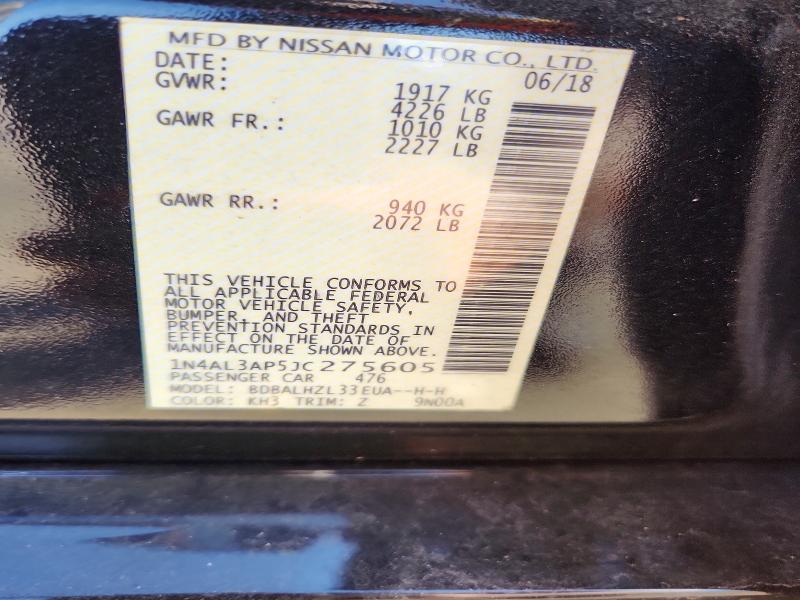 65360046 :رقم المزاد ، 1N4AL3AP5JC275605 vin ، 2018 Nissan Altima مزاد بيع