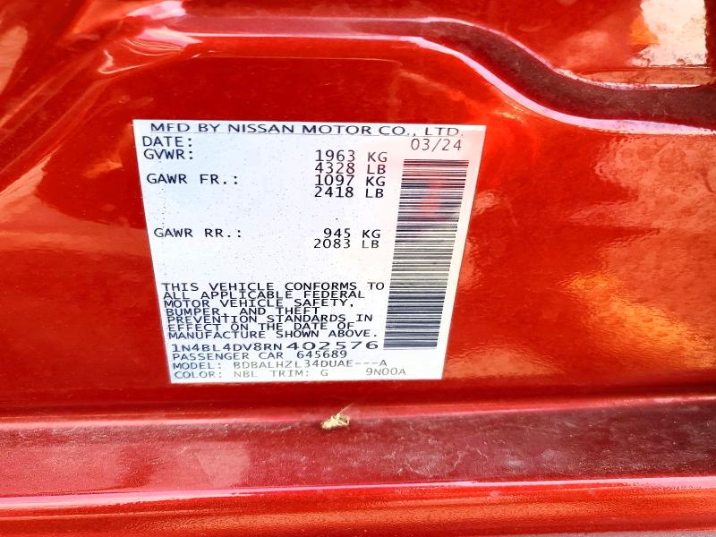 Продажа на аукционе авто 2024 Nissan Altima, vin: 1N4BL4DV8RN402576, номер лота: 65864016