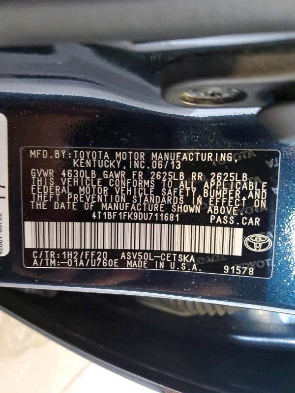 Продажа на аукционе авто 2013 Toyota Camry, vin: 4T1BF1FK9DU711681, номер лота: 63938396