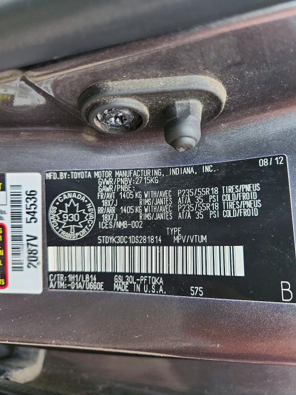 Продажа на аукционе авто 2013 Toyota Sienna, vin: 5TDYK3DC1DS281814, номер лота: 64781896