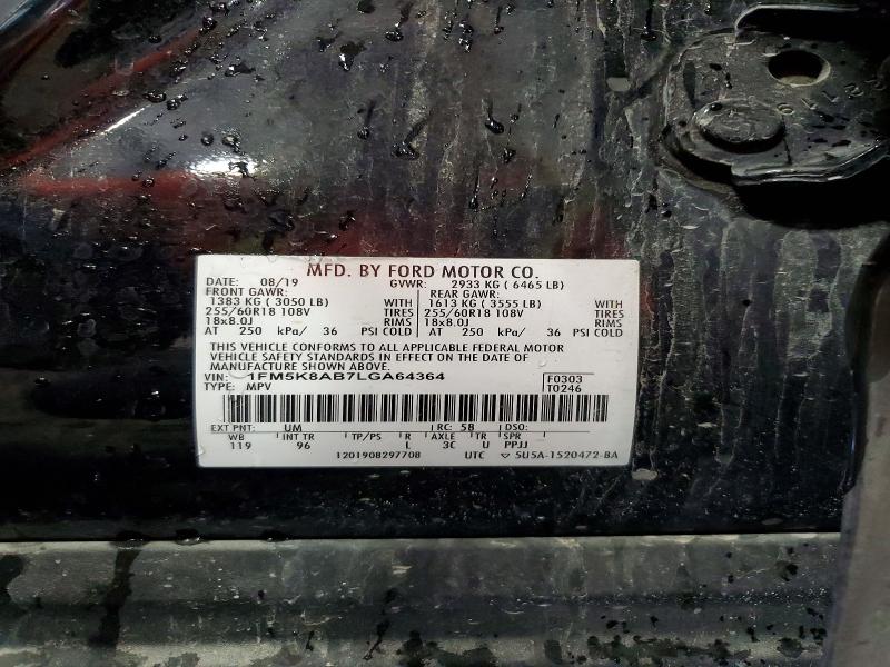 63577806 :رقم المزاد ، 1FM5K8AB7LGA64364 vin ، 2020 Ford Explorer مزاد بيع