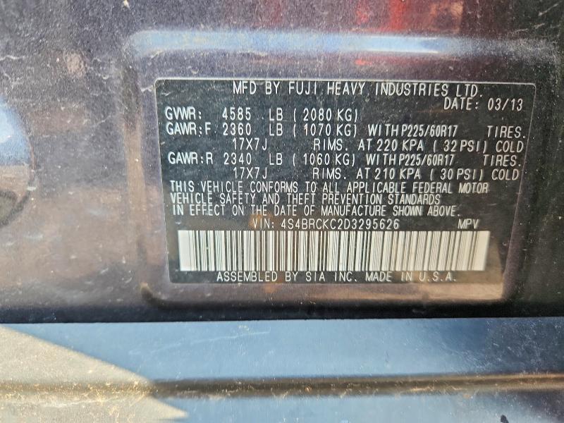 2013 Subaru Outback მანქანა იყიდება აუქციონზე, vin: 4S4BRCKC2D3295626, აუქციონის ნომერი: 63706616