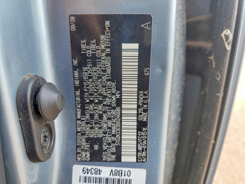 Aukcja sprzedaży 2009 Toyota Sienna, vin: 5TDZK23C99S246686, numer aukcji: 62541336