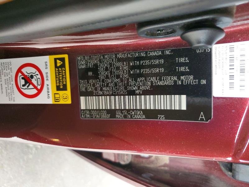 Продаж на аукціоні авто 2015 Lexus Rx 350, vin: 2T2BK1BA9FC315825, номер лоту: 64946226
