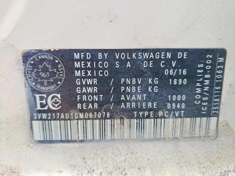 Auction sale of the 2016 Volkswagen Golf, vin: 3VW217AU1GM067078, lot number: 66791656