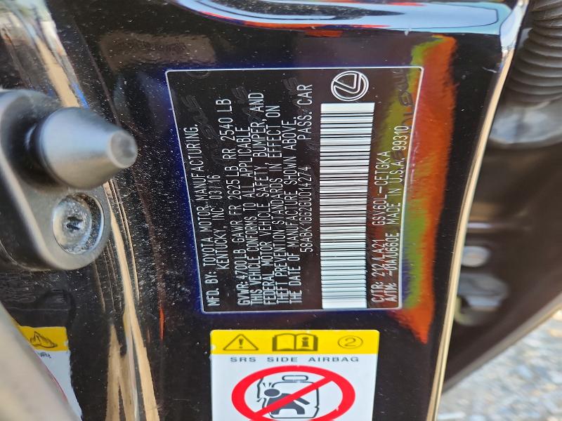 Aukcja sprzedaży 2016 Lexus Es, vin: 58ABK1GG2GU014274, numer aukcji: 65451016