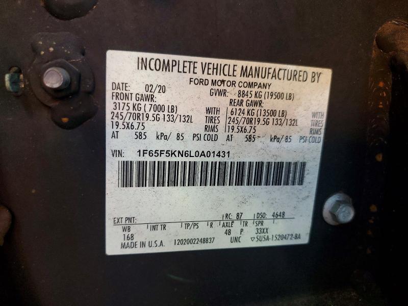 63836606 :رقم المزاد ، 1F65F5KN6L0A01431 vin ، 2020 Ford F59 مزاد بيع
