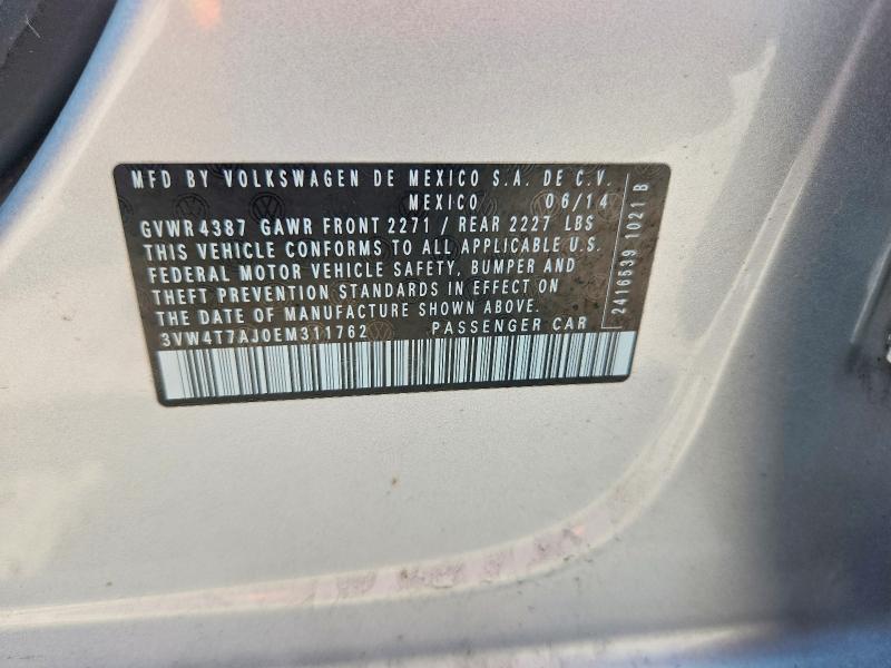 2014 Volkswagen Jetta მანქანა იყიდება აუქციონზე, vin: 3VW4T7AJ0EM311762, აუქციონის ნომერი: 64847886