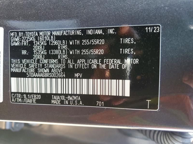 64664276 :رقم المزاد ، 5TDAAAA68RS002664 vin ، 2024 Lexus Tx 350 مزاد بيع