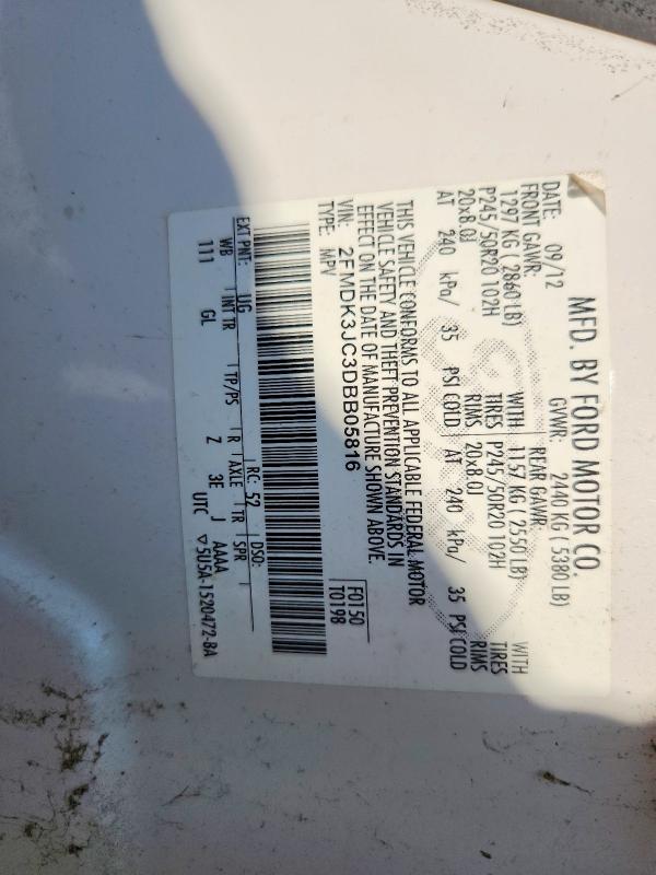 2013 Ford Edge მანქანა იყიდება აუქციონზე, vin: 2FMDK3JC3DBB05816, აუქციონის ნომერი: 66269396