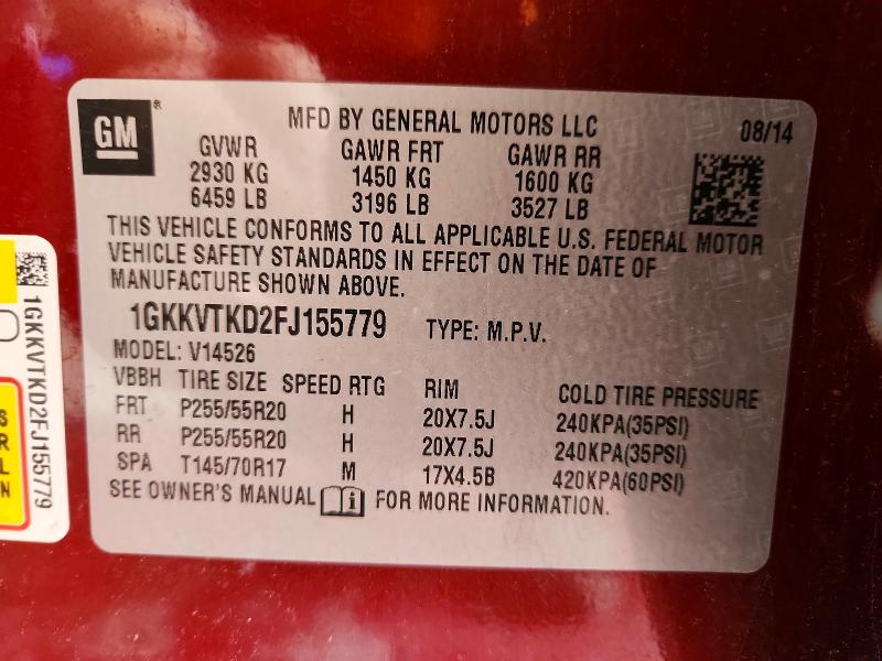 Продажа на аукционе авто 2015 Gmc Acadia, vin: 1GKKVTKD2FJ155779, номер лота: 64208866
