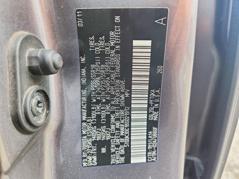 2011 Toyota Sienna მანქანა იყიდება აუქციონზე, vin: 5TDDK3DC1BS021912, აუქციონის ნომერი: 64726776