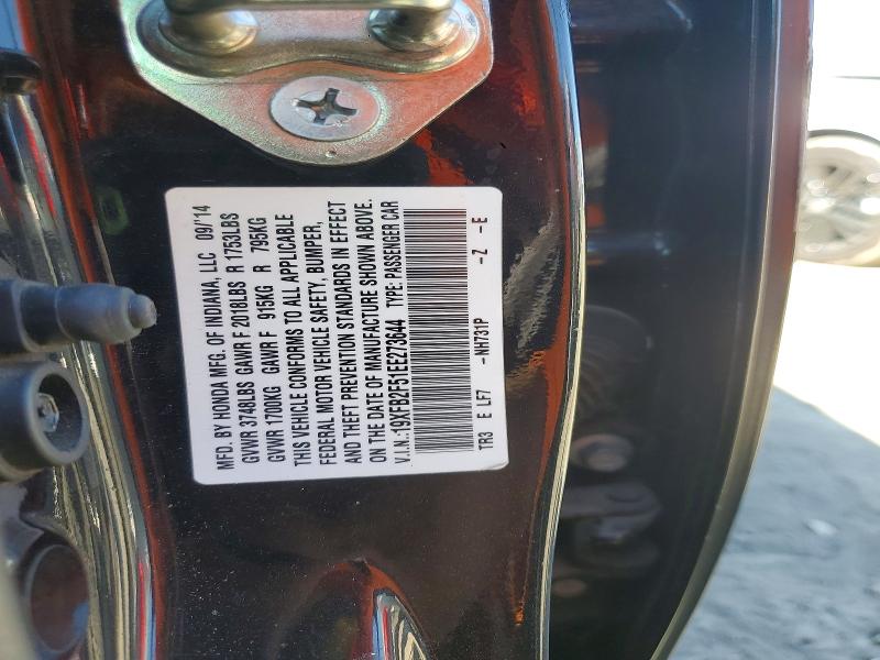 2014 Honda Civic მანქანა იყიდება აუქციონზე, vin: 19XFB2F51EE273644, აუქციონის ნომერი: 66413786