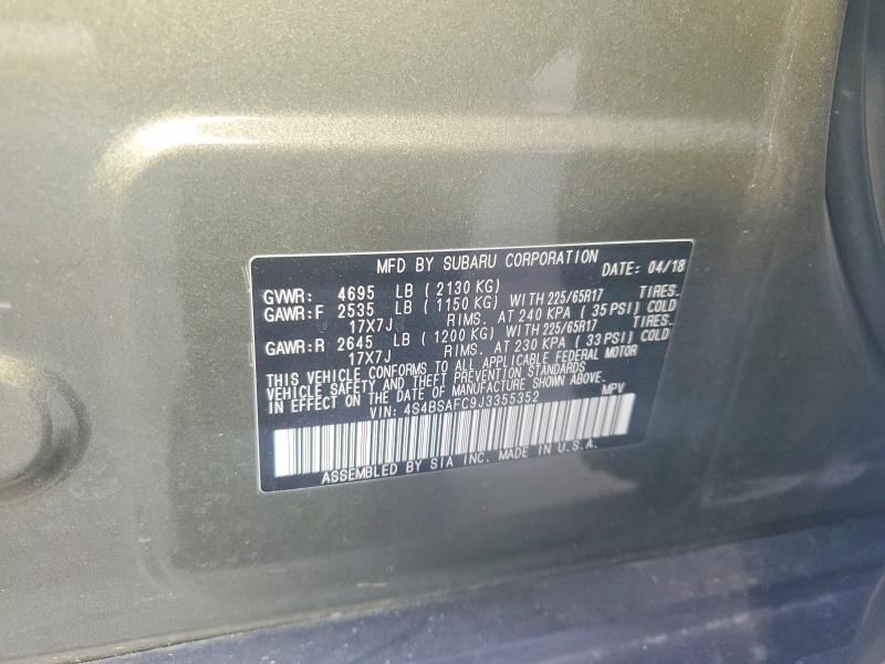 65866076 :رقم المزاد ، 4S4BSAFC9J3355352 vin ، 2018 Subaru Outback مزاد بيع