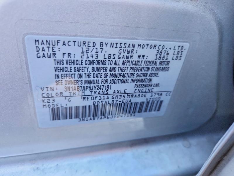 Aukcja sprzedaży 2018 Nissan Sentra, vin: 3N1AB7AP6JY247181, numer aukcji: 65512706