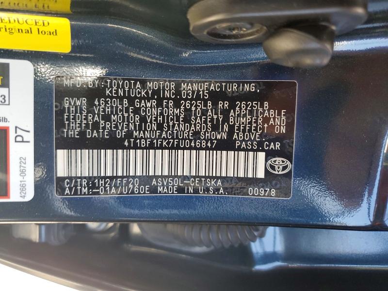 Aukcja sprzedaży 2015 Toyota Camry, vin: 4T1BF1FK7FU046847, numer aukcji: 64640186