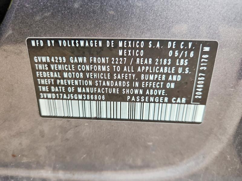 Aukcja sprzedaży 2016 Volkswagen Jetta, vin: 3VWD17AJ5GM386806, numer aukcji: 64268446