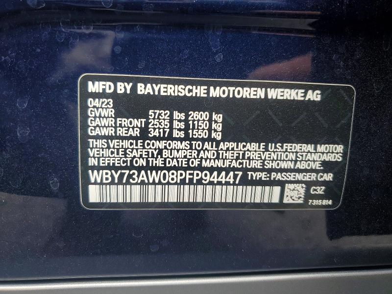 Aukcja sprzedaży 2023 Bmw I4, vin: WBY73AW08PFP94447, numer aukcji: 67100956