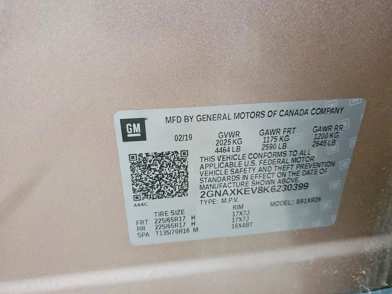 Продажа на аукционе авто 2019 Chevrolet Equinox, vin: 2GNAXKEV8K6230399, номер лота: 63520246
