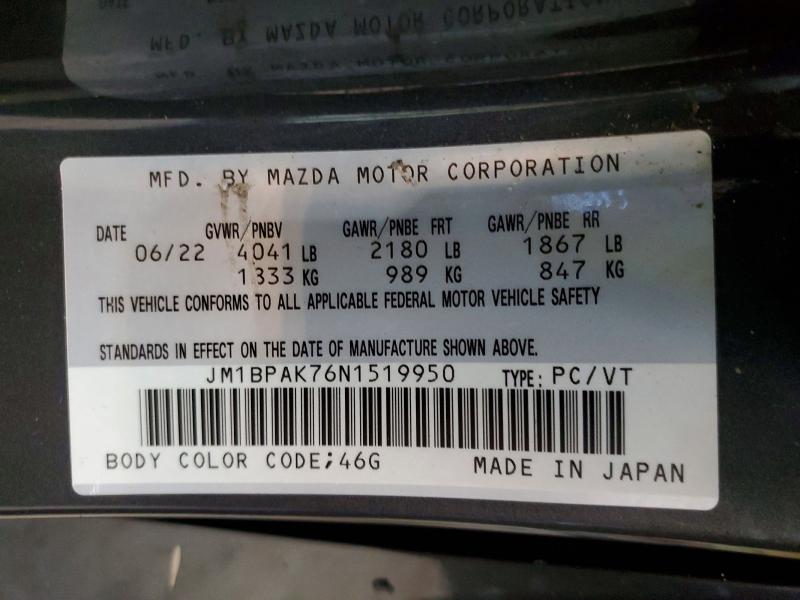 66019816 :رقم المزاد ، JM1BPAK76N1519950 vin ، 2022 Mazda 3 مزاد بيع