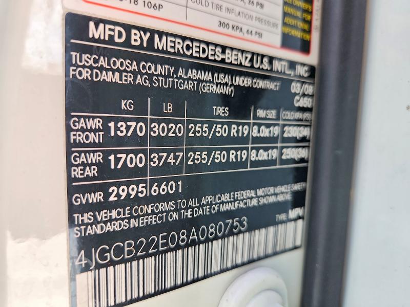 2008 Mercedes-benz R მანქანა იყიდება აუქციონზე, vin: 4JGCB22E08A080753, აუქციონის ნომერი: 64098896