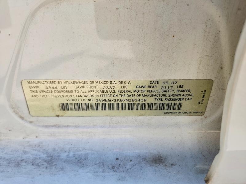 Aukcja sprzedaży 2007 Volkswagen Jetta, vin: 3VWEG71K87M183419, numer aukcji: 67039516