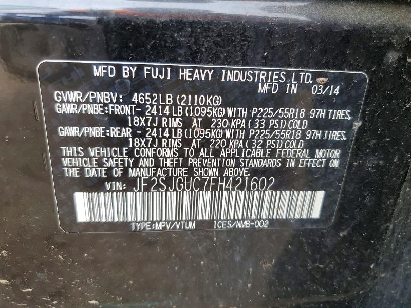 2015 Subaru Forester მანქანა იყიდება აუქციონზე, vin: JF2SJGUC7FH421602, აუქციონის ნომერი: 66279766