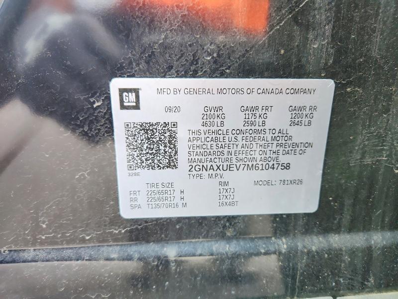 66777556 :رقم المزاد ، 2GNAXUEV7M6104758 vin ، 2021 Chevrolet Equinox مزاد بيع