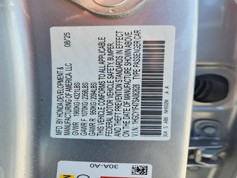 64788656 :رقم المزاد ، 1HGCY1F47SA062628 vin ، 2025 Honda Accord مزاد بيع