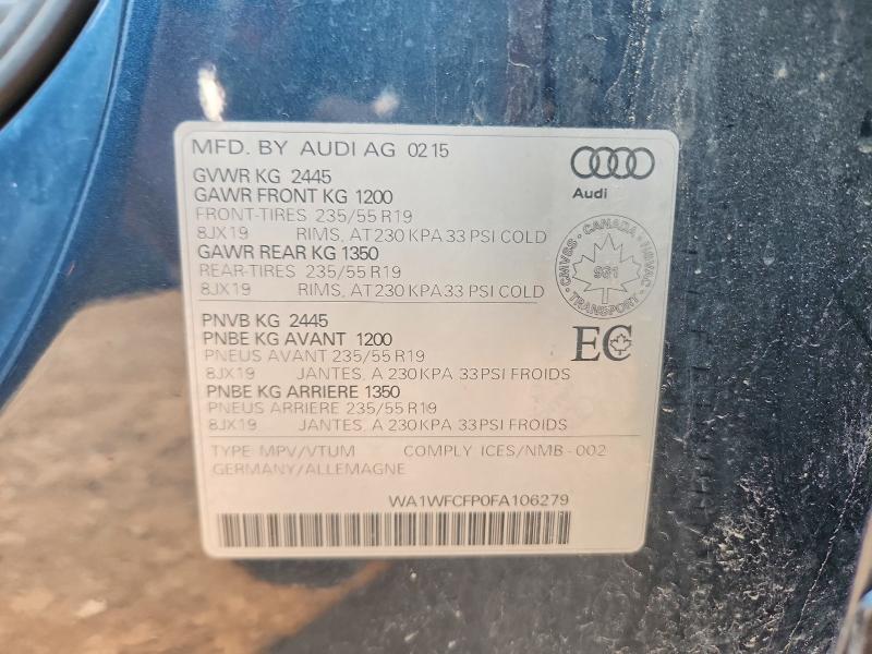 Продажа на аукционе авто 2015 Audi Q5, vin: WA1WFCFP0FA106279, номер лота: 65382686