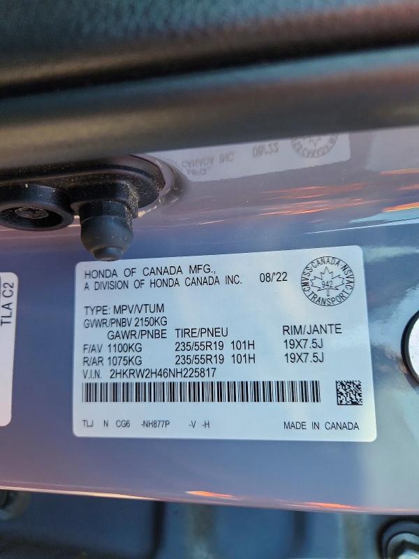 Aukcja sprzedaży 2022 Honda Cr-v, vin: 2HKRW2H46NH225817, numer aukcji: 62831286