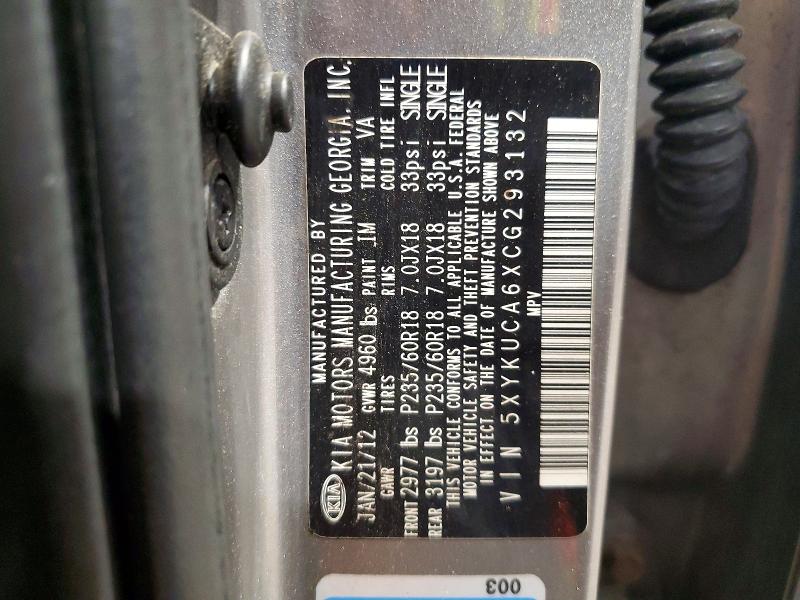 Aukcja sprzedaży 2012 Kia Sorento, vin: 5XYKUCA6XCG293132, numer aukcji: 66977056