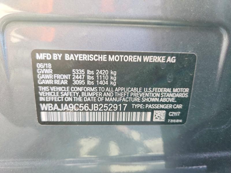 65602346 :رقم المزاد ، WBAJA9C56JB252917 vin ، 2018 Bmw 530e مزاد بيع