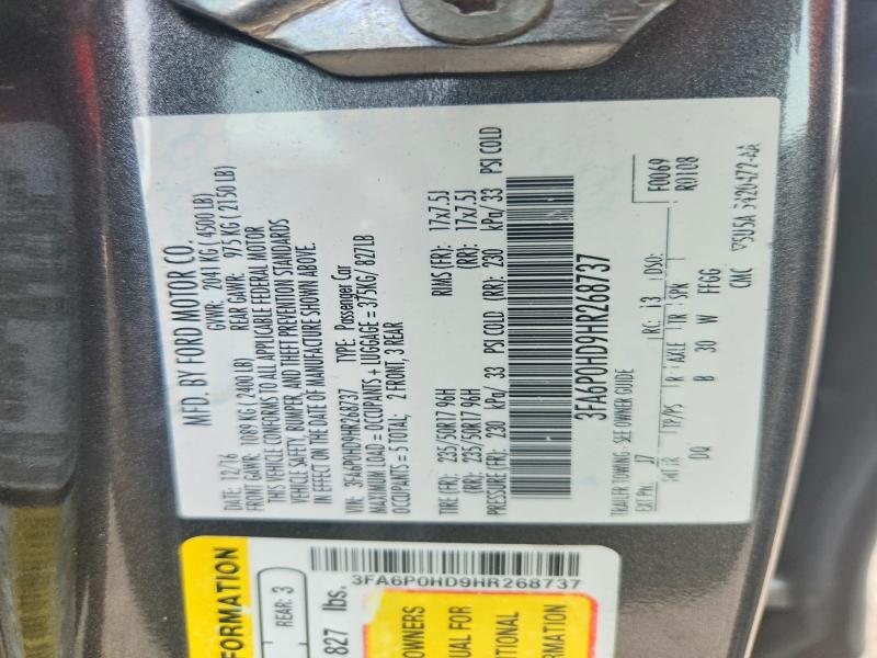 Продажа на аукционе авто 2017 Ford Fusion, vin: 3FA6P0HD9HR268737, номер лота: 64559186