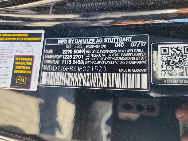 66254326 :رقم المزاد ، WDD1J6FB6JF021520 vin ، 2018 Mercedes-benz E مزاد بيع