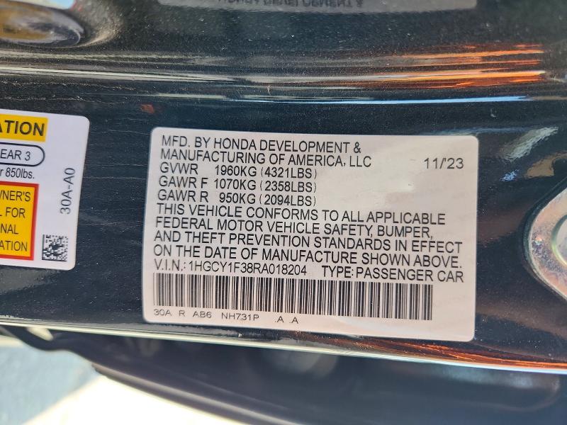 66618896 :رقم المزاد ، 1HGCY1F38RA018204 vin ، 2024 Honda Accord مزاد بيع