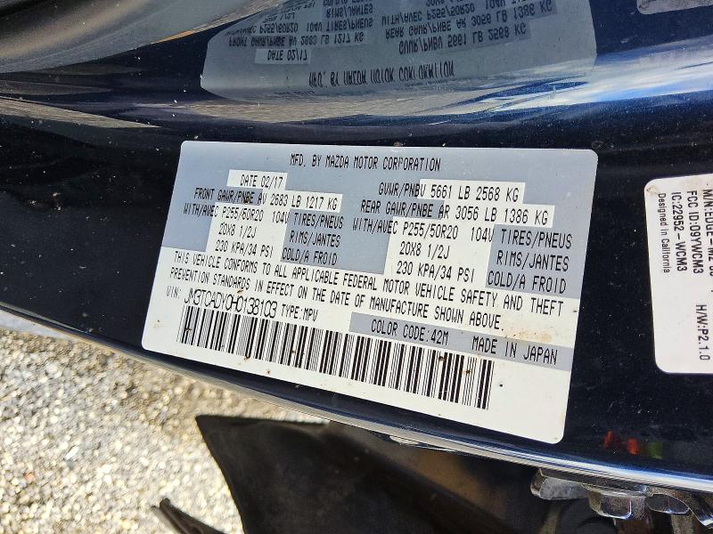 Aukcja sprzedaży 2017 Mazda Cx-9, vin: JM3TCADY0H0138103, numer aukcji: 63402236