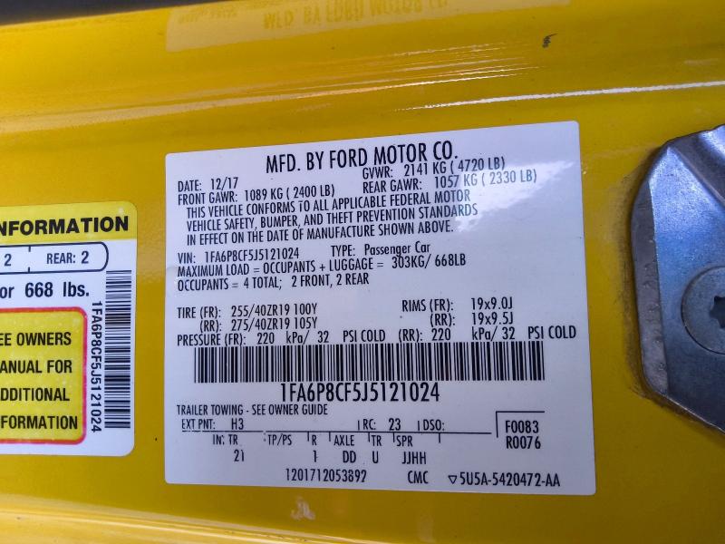 2018 Ford Mustang მანქანა იყიდება აუქციონზე, vin: 1FA6P8CF5J5121024, აუქციონის ნომერი: 66605436
