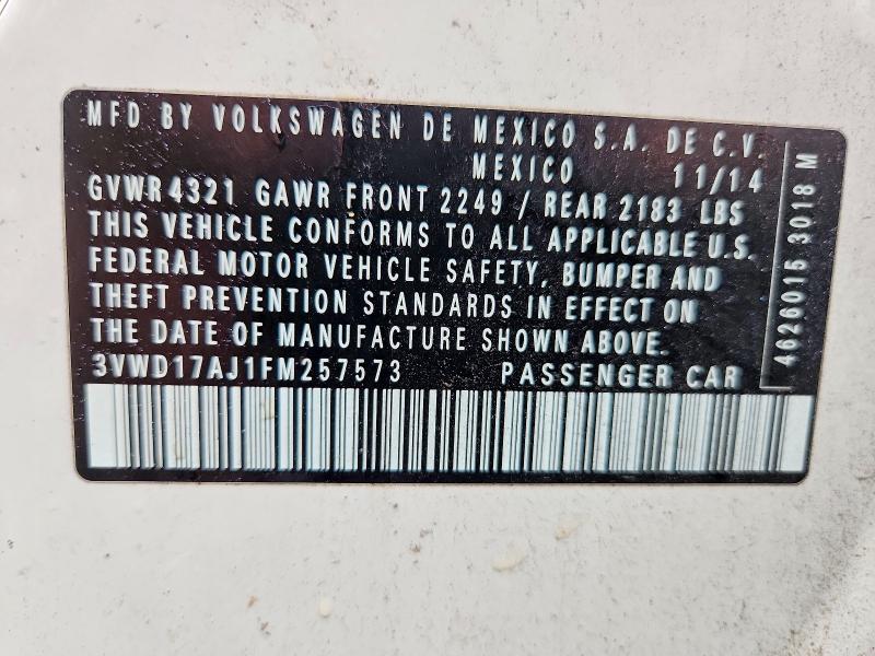 Продаж на аукціоні авто 2015 Volkswagen Jetta, vin: 3VWD17AJ1FM257573, номер лоту: 65551656