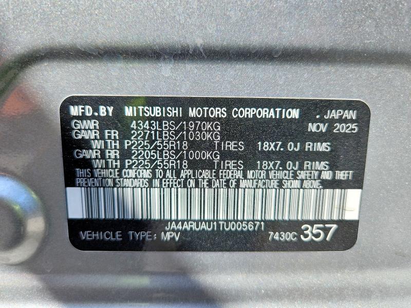 66702546 :رقم المزاد ، JA4ARUAU1TU005671 vin ، 2026 Mitsubishi Outlander Sport مزاد بيع