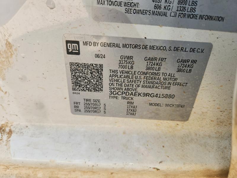Aukcja sprzedaży 2024 Chevrolet Silverado, vin: 3GCPDAEK9RG415880, numer aukcji: 70383086