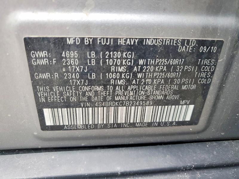Продажа на аукционе авто 2011 Subaru Outback, vin: 4S4BRDKC7B2349589, номер лота: 62830106