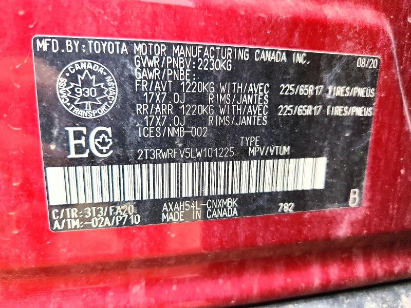 Продаж на аукціоні авто 2020 Toyota Rav4, vin: 2T3RWRFV5LW101225, номер лоту: 64069116