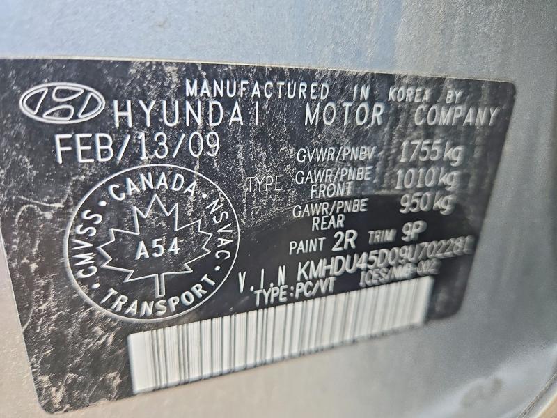 Продаж на аукціоні авто 2009 Hyundai Elantra, vin: KMHDU45D09U702281, номер лоту: 65713486