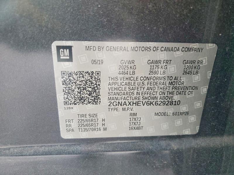 Aukcja sprzedaży 2019 Chevrolet Equinox, vin: 2GNAXHEV6K6292810, numer aukcji: 66119456