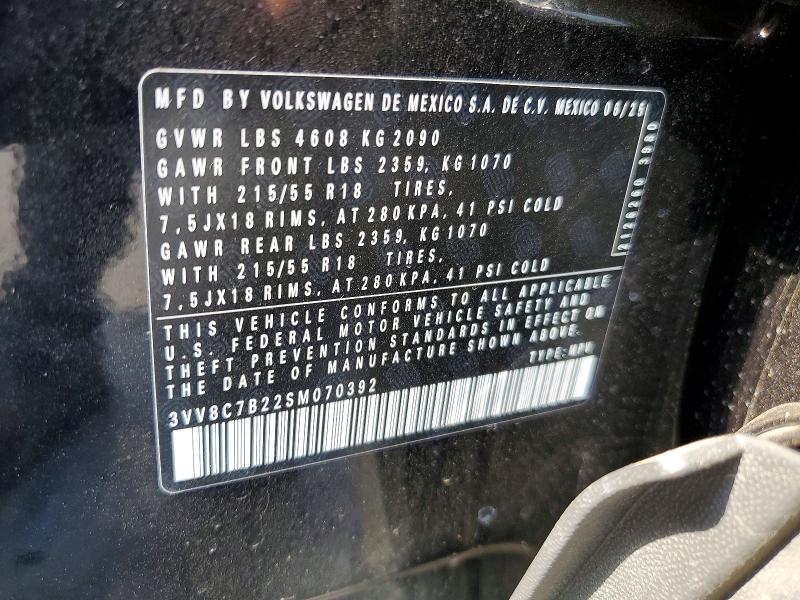 2025 Volkswagen Taos მანქანა იყიდება აუქციონზე, vin: 3VV8C7B22SM070392, აუქციონის ნომერი: 64736256