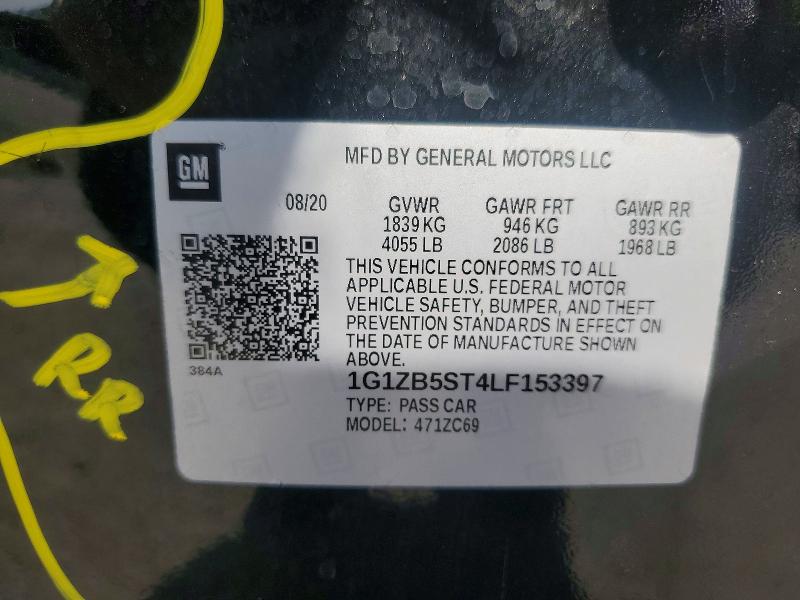 Aukcja sprzedaży 2020 Chevrolet Malibu, vin: 1G1ZB5ST4LF153397, numer aukcji: 66032526
